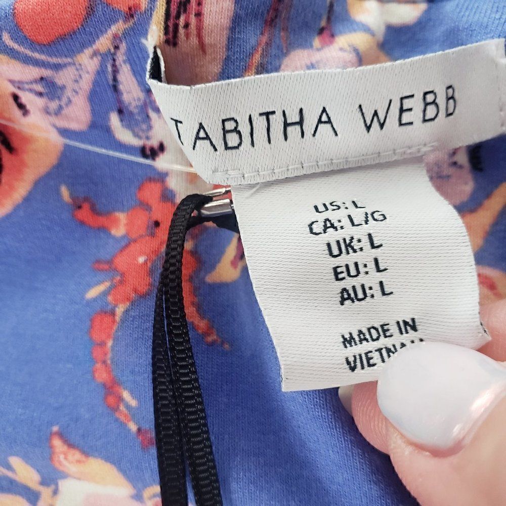NEW Tabitha Webb Surplice Bodice Blue Floral Dress Size L Flutter Sleeve Stretch - Picture 6 of 7